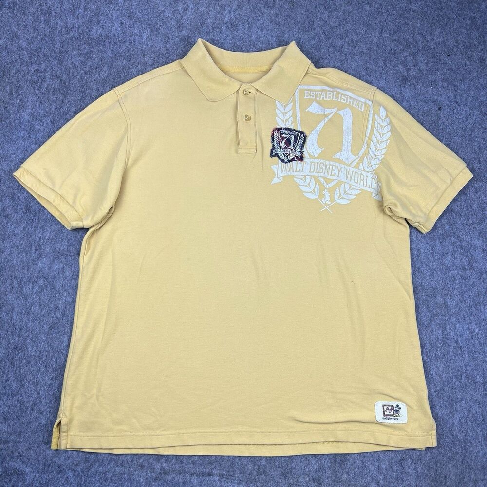 Walt Disney Parks Men's Polo Shirt Yellow Magic Kingdom Short Sleeve Y2K Size XL
